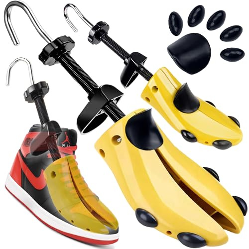 Retoo 2 Stück Schuhspanner Holz Verstellbar 4-Wege Schuhdehner Für Damen Und Herren 40–47 – Schuhweiter Mit Metallteilen Und Spiralfeder – Mit Aufsätzen Für Hallux & Druckstellen