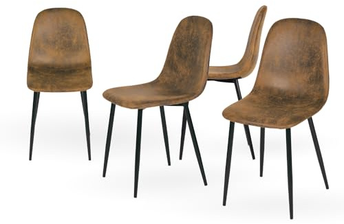 Homy Casa 4er Set Esszimmerstühle Scandinavian Vintage Künstlich Wildledersitz mit Stahlbeinen in Schwarz