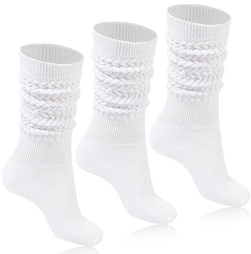 Moon Wood 3 Paar Damen Slouch Socken Baumwolle Stulpensocken Lange 35-42 | Weiche Warme Atmungsaktive Kniestrümpfe für Alltag Lässige Baumwollsocken für Stiefel Sneaker Winter Stulpen Scrunch Socks