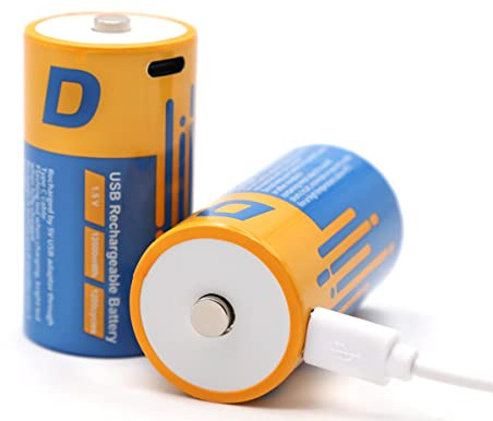 SZEMPTY Lithium USB Wiederaufladbar Batterien D, 1,5V Li-Ion D Akku Aufladbare,12000mWh Mit Typ C Ladekabel, Schnellladung in 4 Stunden,(2er Pack)