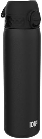 ION8 Vakuumisolierte Edelstahl-Trinkflasche, 500 ml, Auslaufsicher, Einhandöffnung, Sichere Verriegelung, Spülmaschinenfest, Tragegriff, Leicht zu Reinigen, Langlebig & Kratzfest, Schwarz