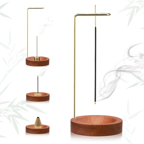 2-in-1 Räucherstäbchen Halter,Handgefertigte Holz Basis Räucherstäbchen,9 Loch Incense Holder Räuchergefäß,für Meditation,Schlaf & Aromatherapie (Braun)