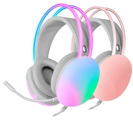 Mars Gaming MH-Glow, 360° Full Chroma RGB Flow Headset, Geräuschunterdrückendes Mikrofon, Ultralight, Memory-Foam, Windows/PS4/PS5/XBOX Series X|S/ONE/Mac/Switch/Switch 2/Smartphone/Tablet, Rose