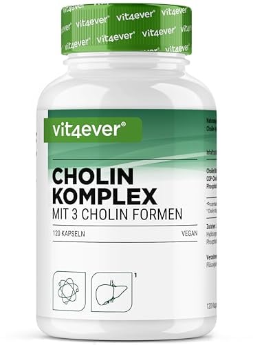 vit4ever Cholin Komplex mit 3 Cholin Formen - 120 Kapseln - Bitartrat, Citicolin & Phosphatidylcholin in synergetischer Kombination - Ohne Zusätze - Vegan