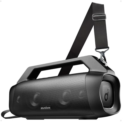 soundcore Anker Motion Boom Plus IP67 Lautsprecher für Draußen, 80W Stereo Sound, Individueller EQ & BassUp, USB-C, Bluetooth, Integrierte Powerbank, Wasserdicht, für Camping, Pool, Strand, Garten