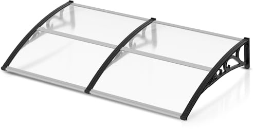 Gimisgu Vordach für Haustür 200 x 100 cm Pultbogenvordach Transparent Polycarbonat Pultvordach Überdachung 5 mm, PP Halterung,Türdach für draußen Sonnenschutz Regenschutz