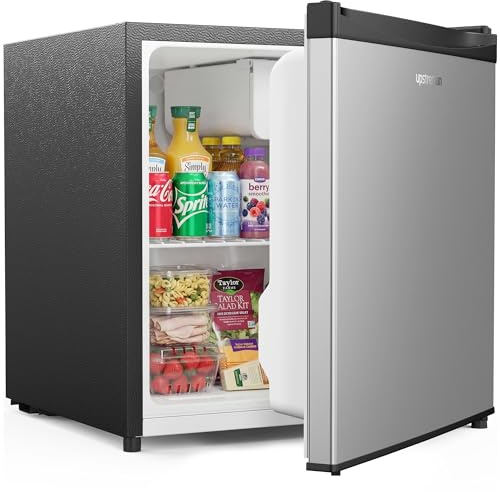 Upstreman Mini Kühlschrank 46L mit Eisfach, Temperaturregelung, Energiesparend, Leise, Kühlschrank Klein für Wohnheim, Büro, Schlafzimmer, Edelstahl-FR17