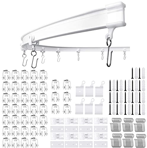 Flexible Decken-Vorhangschiene | 5-meter Gebogene Vorhangschiene mit stummen Rollen | biegbare Halterung für Duschen Erkerfenster RV Raumteiler, Weiß, Silber