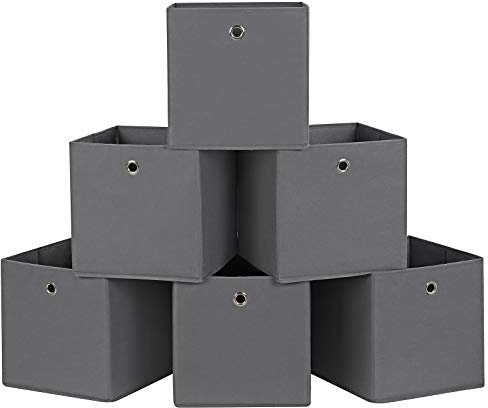 SONGMICS Aufbewahrungsboxen, 6er Set, Stoffboxen, Faltboxen aus Vliesstoff, Würfel, Aufbewahrungskörbe, für Spielzeug und Kleidung, grau RFB02G-3