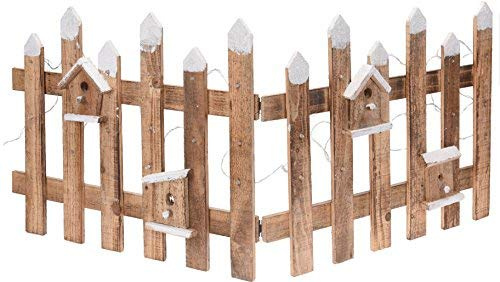 Spetebo Deko Holz Zaun mit 30 LED in natur - 100x40 cm - Mini Gartenzaun Winter Gatter beleuchtet