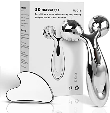 leiwo Edelstahl Gua Sha Gesichtsroller Set, Gesichtswerkzeug für Gesichtskulptur, Metall Hautpflege, Massagegerät für Frauen