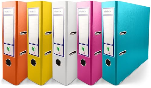 Netuno 5x Ringmappe DIN A4 breit Orange Gelb Weiß Rosa Türkis 8cm PP | Büroordner Aktenordner Kunststoff 2-Ring-Mechanik für A4-Dokumente Büro Studium Homeoffice Ordnungssystem Aktenaufbewahrung