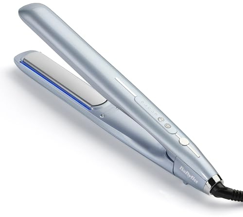 BaByliss Hydro Fusion Glätteisen – Dual-Ionen-Technologie, Anti-Frizz-Effekt, 5 Temperatureinstellungen, schnelles Aufheizen, automatische Abschaltung – Blau, ST573E