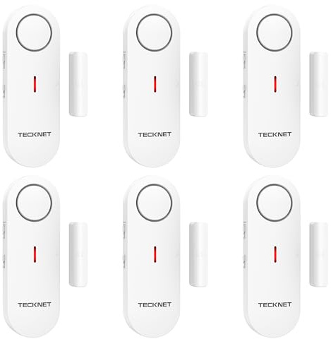 TECKNET Türalarm, Fensteralarm Einbruchschutz, Kabellose Alarmanlage Tür-Fenstersensoren und 3-stufiger Lautstärkeregelung, Türalarm mit Sirene für Haus, Geschäft, Büro und Wohnung (6 PCS)