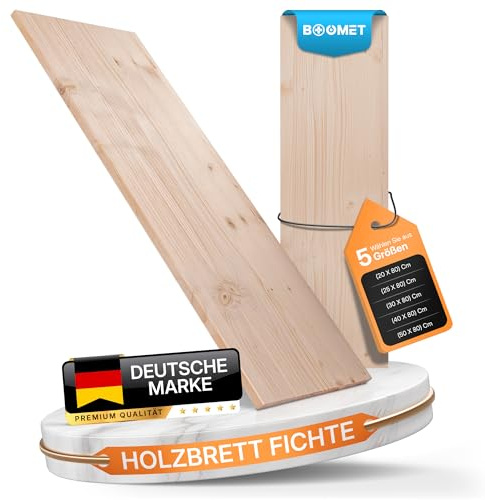 BOOMET Regalboden Holz Fichte · 19mm stark · 80 cm breit · 20-50 cm tief · Holzbrett Holzplatte Regal Boden Regalbrett Einlegeboden Schrank Holzboden Holzregal · 1 Stück 80 x 25 cm (B x T)