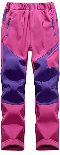 Maeau Softshellhose Kinder Gefüttert Skihose Schneehose Jungen Mädchen Wanderhose Outdoorhose Wasserdicht Winter Trekkinghose Regenhose Rosa 10 Jahre