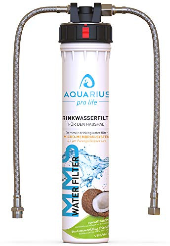 AQUARIUS pro life ® - Trinkwasserfilter für Waschbecken & Küchen I 0,1 Mikron Porengröße I Micro-Membran-System - bis zu 11.200 Liter/Jahr I Aktivkohlefilter + Keimsperre + Anti-Keim-Aktivator