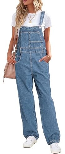 Vetinee Latzhose Damen Jeans Wide Leg Jumpsuit Baggy mit Taschen