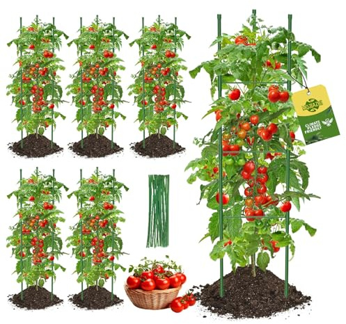 MQJIAZHI 6 Stück Tomatenkäfige Tomaten Rankhilfe, 130cm Verstellbar Tomatenturm Rankgitter Pflanzenstütze Pfahl Garten Blumenstütze Klettergitter für den Anbau von Kletterpflanzen Blumen Gemüse