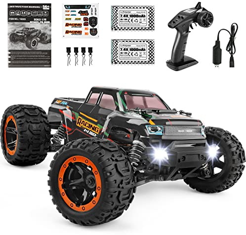 HAIBOXING Ferngesteuertes Auto 1:16 4WD RC Monstertruck 36 km/h | 2,4 GHz Fernsteuerung, 2×7,4V 1000mAh Akkus, Geländewagen Crawler Rennwagen, All Terrain, Geschenk für Kinder & Erwachsene