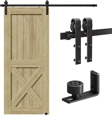 CCJH 201cm (6.6FT) Schiebetür Set schiene laufschienen mit Bodenführung Holz schiebetürbeschlag, Nachrüsten