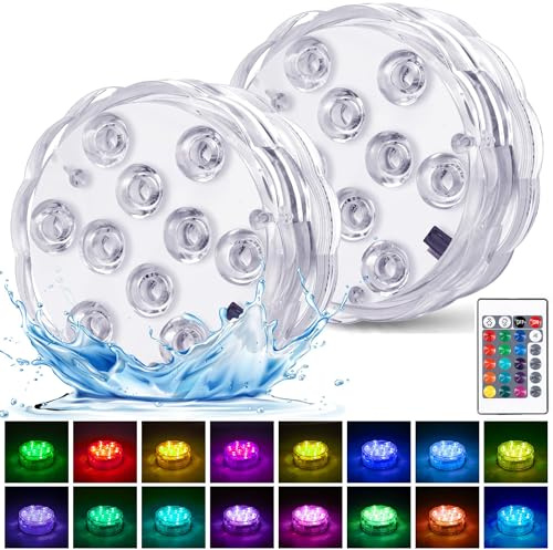 daphomeu Unterwasser Licht mit Fernbedienung - Wasserdicht und batteriebetrieben - RGB-Multi-Farbwechsel - Für Pool, Vase, Spa, Aquarium, Teich, Whirlpool, Partydekoration (2 Stück)