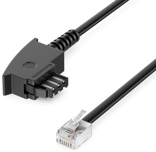 deleyCON 6m Telefonkabel TAE-F Stecker auf RJ11 Stecker Int. Norm (F-Kennung) 6P4C Flachkabel Analoge Endgeräte an TAE-F Telefondose Telefon Fax Modem Router Anrufbeantworter Schwarz