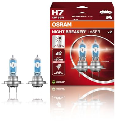 Osram Night Breaker Laser H7 Next Generation, +150 Prozent Mehr Helligkeit, Halogen-Scheinwerferlampe, 64210Nl-Hcb, 12 V PKW, Duo Box (2 Stück) 1er Pack