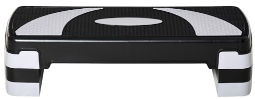 HOMCOM Steppbrett höhenverstellbar Fitness Stepper mit Antirutschbelag 3 Stufen (10/15/20 cm) Rutschfest Stepbench für Zuhause Fitnessstudio Büro Kunststoff Schwarz
