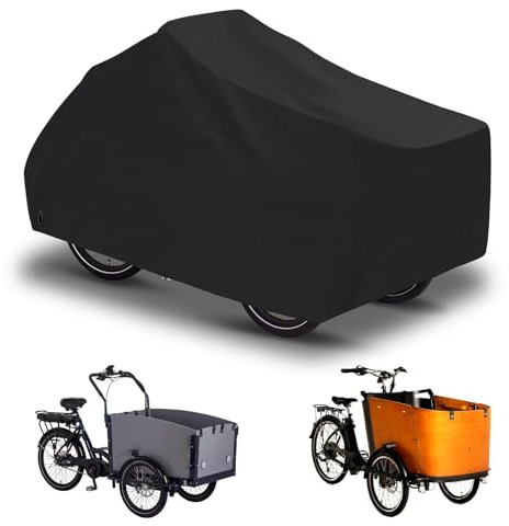 Lastenrad Abdeckung- Fahrradabdeckung wasserdicht aus 600D Oxford,Gewebe verschweißte Innennähte, Fahrradgarage für Lastenrad Abdeckplane Dreirad Fahrradschutzhülle zweispurig