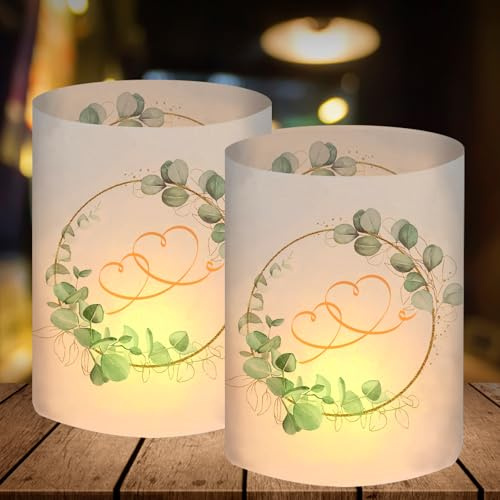 12 Windlicht Tischdeko Hochzeit, Liebe Hochzeitsdeko Tisch, Hochzeitstag, Eukalyptus Deko