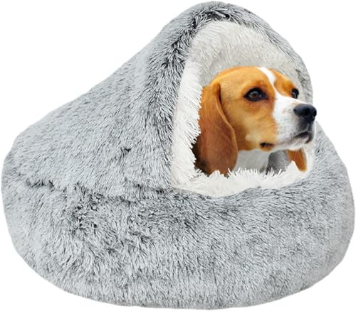 SUOXU Beruhigendes Katzenbett Kleines Hundebett, warmes kuscheliges weiches Plüsch-Winterbett für Katzenhöhlen, Rutschfester Boden, maschinenwaschbar, Sofabett für Welpen/kleine mittelgroße Katzen