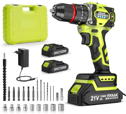 21V Akku bohrhammer, Bürstenlose Akkuschrauber Set mit 2 * 2000 mAh Akku, 3/8 Bohrfutter, 21+3 Drehmoment, Max 60 N.m Akku Bohrmaschine, Led lichter & 2-Gang, 29 PCS zubehör für elektrowerkzeuge