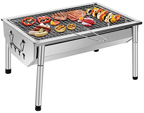 SunJas Picknickgrill Edelstahl Holzkohlegrill Kleiner Grill Holzkohle Tragbare Cmapinggrill Abnehmbare BBQ Grills für Outdoor Garten Party, 40 x 28 x 21,5 cm