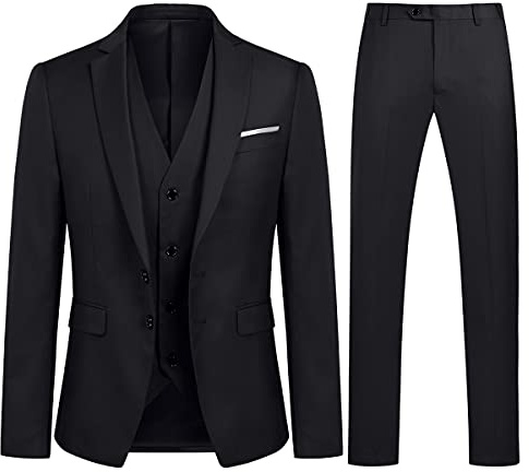 YOUTHUP Anzug Herren 3 Teilig Anzüge Slim Fit 2-Knopf Herrenanzug Modern Formell Sakko Weste Hose für Business Hochzeit, Schwarz, M