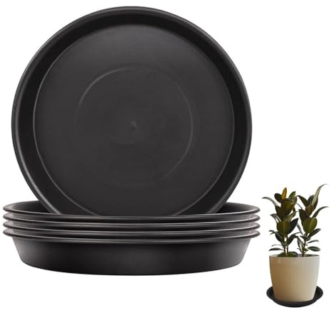 CUEMOON 5 Blumentopf-Untersetzer, runde Kunststoff-Blumentopf-Untersetzer, Kunststoff-Blumenuntersetzer für Innen und Außenpflanzen, schwarz, 25 cm