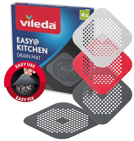 Vileda Abflusssieb 4er Set - Spülbecken Sieb, Haarsieb Waschbecken, Abflusssieb Badewanne & Dusche - verhindert Gerüche & Verstopfungen - Abflussieb mit Saugnäpfen