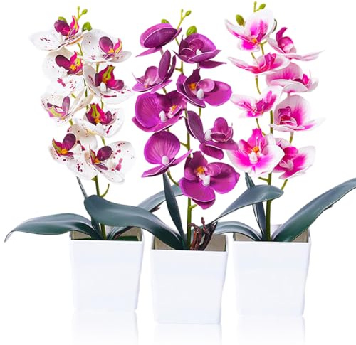 JINXIAN 3 Stücke Orchideen künstlich Kunstblumen & -Pflanzen 30cm künstliche Blumen im Topf Kunstblumen wie echt künstliche Blumen Kunstpflanze für Wohnzimmer Büro Dekoration