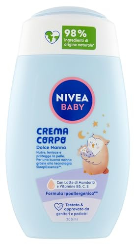 NIVEA BABY Körpercreme Süße Nanna 200 ml, Körpercreme für Kinder und Neugeborene für eine genährte und geschützte Haut mit Mandelmilch und Vitaminen, Duftformel für den Schlaf