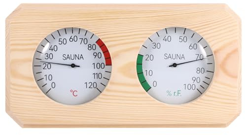 Palmcee Sauna Thermometer 2 in 1, Holz Sauna Thermo-Hygrometer, Hohe Genauigkeit, Holz Luftfeuchtigkeitsmesser Sauna Fahrenheit Zubehör für Dampfbad Saunaraum