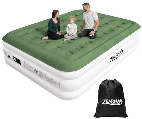 Zearna Luftmatratze 2 Personen, Luftbett Selbstaufblasend in 3 Minuten, Aufblasbare Matratze Gästebett mit Eingebauter Elektrischer Pumpe, Aufblasbares Bett für Heimgebrauch 203x152x46 cm