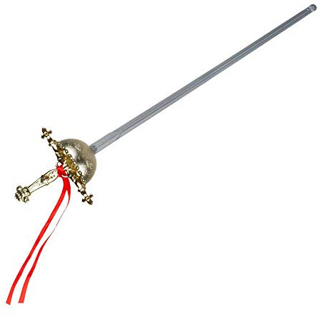 Boland 14000 - Musketier Degen, 1 Stück, Länge 58 cm, goldener Griff mit rotem Band, graues Messer, Schwert, Waffe, Accessoire, Ritter, Tafelrunde, Kostüm, Verkleidung, Motto, Party, Photobox
