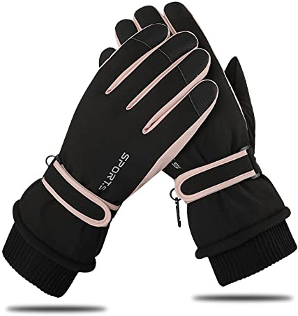 Andiker Winter Damen Skihandschuhe, Winterhandschuhe Warm, wasserdichte Touchscreen Anti Rutsch Snowboardhandschuhe für Skifahren, Laufen und Radfahren (Schwarz Rosa, one Size)