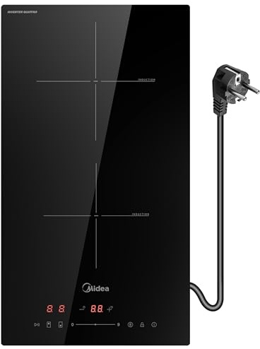 Midea MIH351D257K0 Induktionskochfeld, 2 Kochzonen, 3500W, Mit Stecker | Glaskeramik, Touch-Steuerung, 9 Leistungsstufen, Kindersicherung, Restwaermeanzeige, 220-240V, Leicht zu reinigen