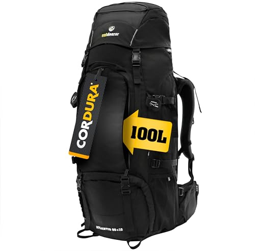 outdoorer Schwarzer Reiserucksack Atlantis - großer Trekkingrucksack in Schwarz, 100% Cordura, Backpacker-Rucksack mit Frontzugriff für Reisen, 100 l