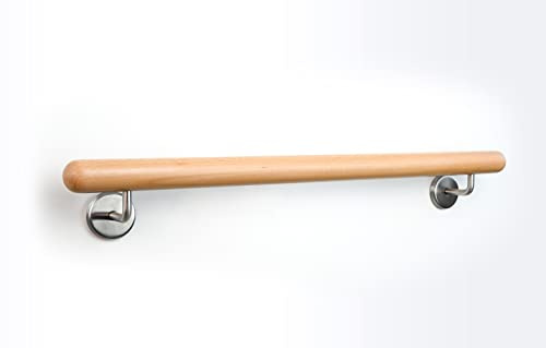 Holz-Handlauf Set mit halbrunden Abschlüssen und Haltern 50-290cm am Stück (Buche, 50cm)