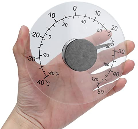 Fensterthermometer für den Außenbereich, Fensterthermometer zum Aufkleben, Temperatur, wasserdicht, transparentes Zifferblatt, keine Batterie erforderlich, runder Durchmesser von 4,3 Zoll
