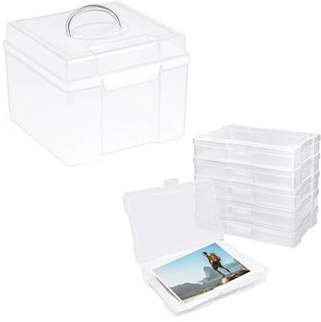 Dasellfa Foto Aufbewahrungsbox, Photobox, Basteln Sortierkasten 6 innere Fotohalter PP Material 21.5x18.5x14cm für Foto Organizer Karteikasten Postkarten Saatgut Aufbewahrung