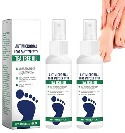 2pcs Fußpilzspray mit Teebaumöl, antimikrobieller Geruch, natürliche Formel, Pflege für rissige Fersen, lang anhaltende Frische und Schutz vor Pilzbefall für Füße, Schuhe und Socken.