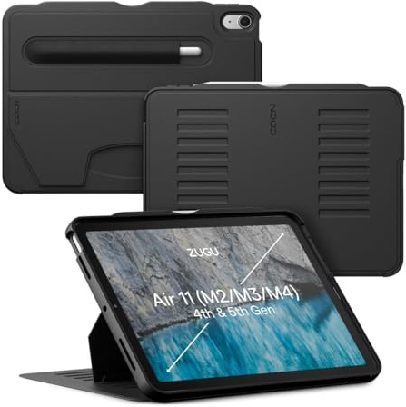 ZUGU Case für iPad Air 11 Zoll M2/M3/M4 iPad Air 10.9 Gen 5/4 [Schwarz] | Schlanke Schutzhülle - Praktischer magnetischer 8-Winkel-Ständer - Pencil-Halter mit Ladefunktion - Auto Sleep/Wake Up